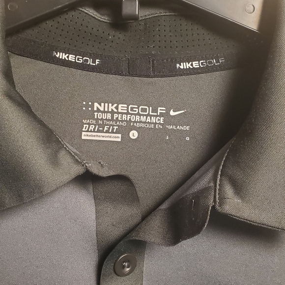 NIKE GOLF Tour Performance Dri-Fit Size L Sportswear Polo Gray Black EUC - Picture 4 of 5